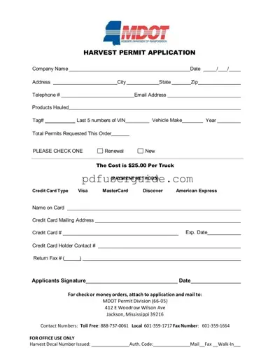 Free Harvest Permit Application Form in PDF