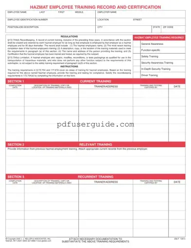 Free Hazmat Employee Training Record Form in PDF