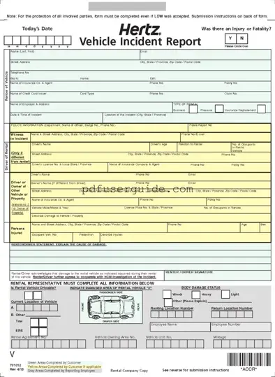Free Hertz Vehicle Incident Report Form in PDF