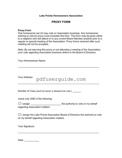 Free Homeowners Association Proxy Form in PDF