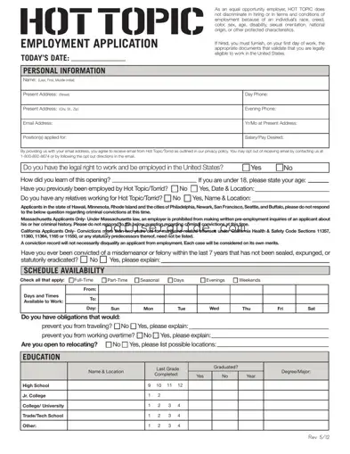 Free Hot Topic Application Form in PDF