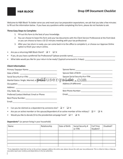 Free Hr Block Drop Off Checklist Form in PDF
