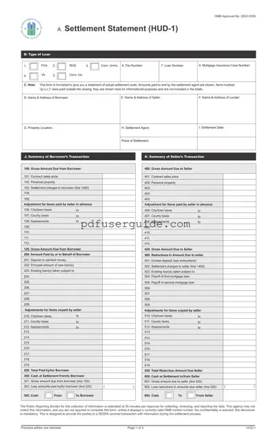 Free HUD-1 Settlement Statement Form in PDF