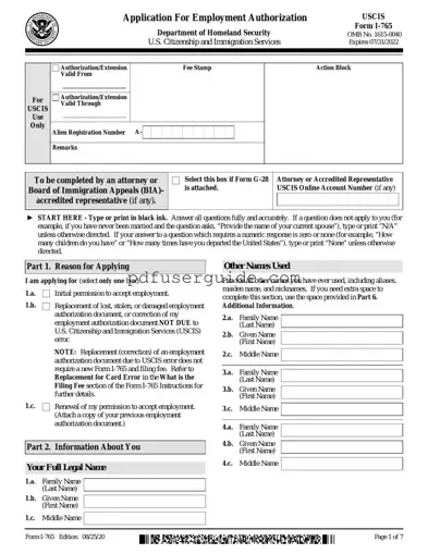 Free I 765 Form in PDF