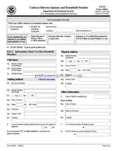 Free I 864A Affidavit Of Support Form in PDF