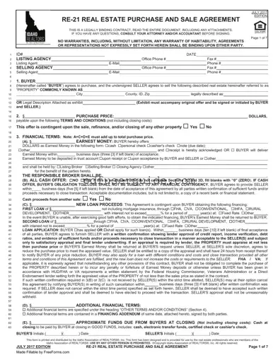 Free Idaho Re 21 Form in PDF