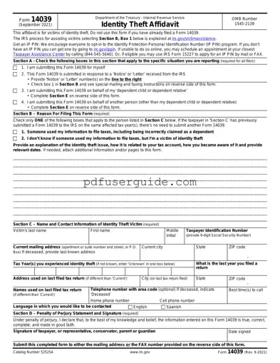 Free IRS 14039 Form in PDF