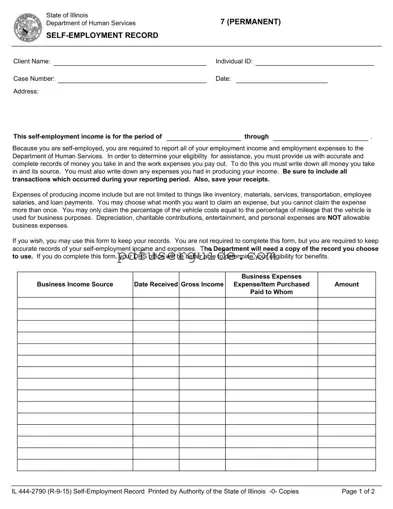 Free Il 444 2790 Self Employment Record Form in PDF