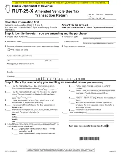 Free Illinois Rut 25 X Form in PDF