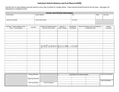 Free Individual Vehicle Distance Fuel Report Form in PDF
