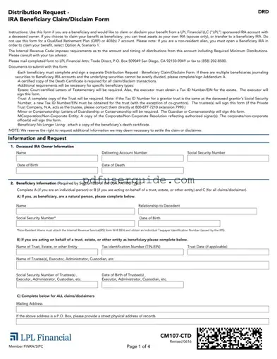 Free Ira Beneficiary Disclaimer Form in PDF