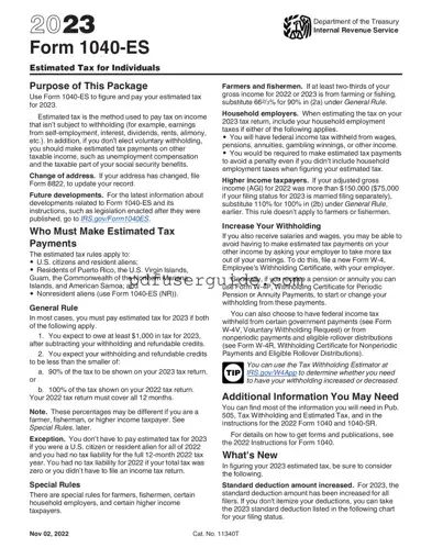 Free IRS 1040-ES Form in PDF
