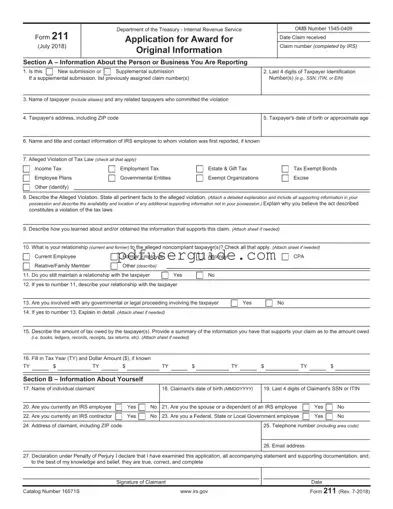 Free IRS 211 Form in PDF
