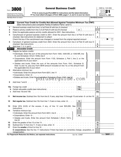 Free IRS 3800 Form in PDF