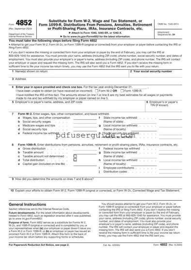 Free IRS 4852 Form in PDF