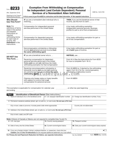 Free IRS 8233 Form in PDF