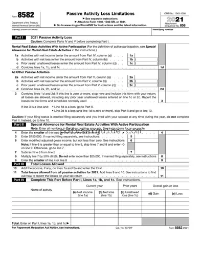 Free IRS 8582 Form in PDF