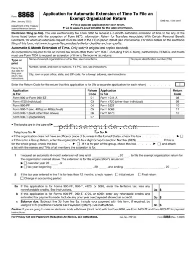 Free IRS 8868 Form in PDF