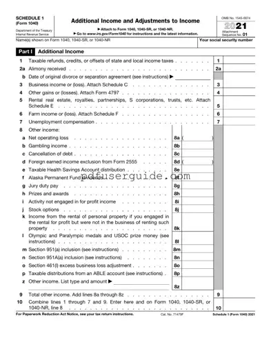 Free IRS Schedule 1 1040 or 1040-SR Form in PDF