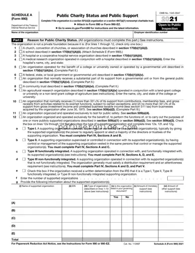 Free IRS Schedule A 990 or 990-EZ Form in PDF