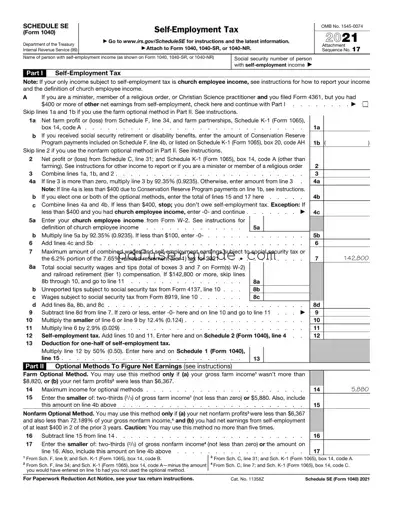 Free IRS Schedule SE 1040 Form in PDF