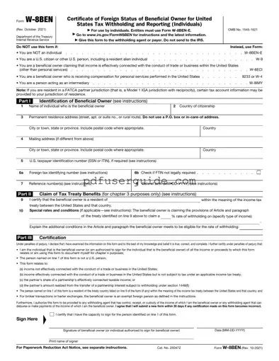Free IRS W-8BEN Form in PDF