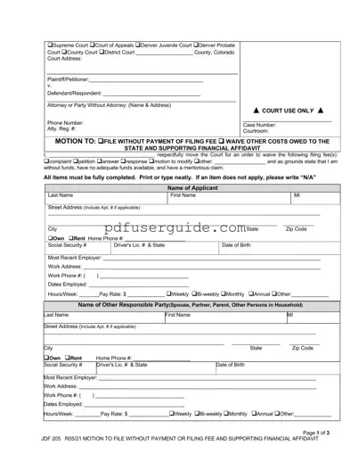 Free Jdf 205 Form in PDF