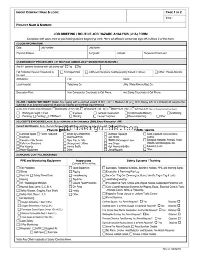 Free Job Briefing Form in PDF