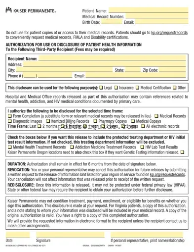 Free Kaiser Records Request Form in PDF