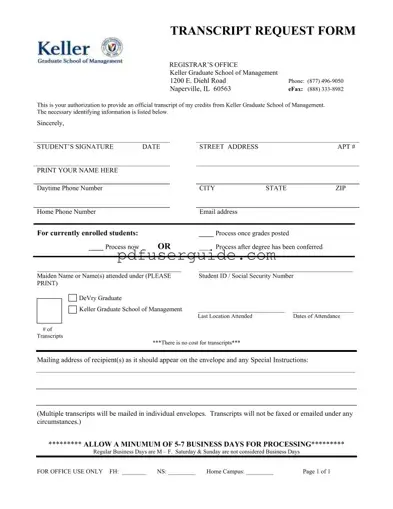Free Keller Transcript Request Form in PDF