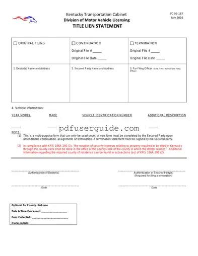 Free Kentucky Tc 96 187 Form in PDF