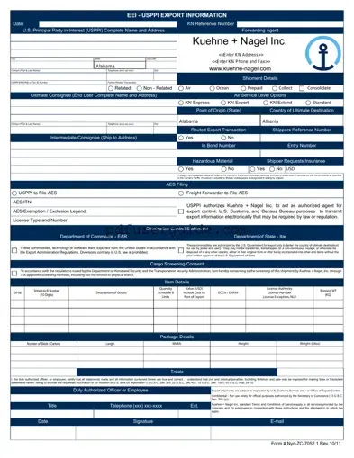 Free Kuehne Nagel Eei Form in PDF