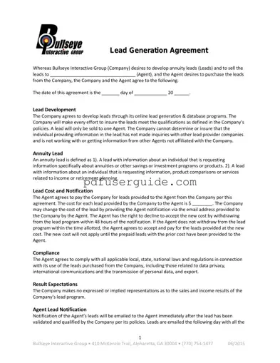 Free Lead Generation Agreement Form in PDF
