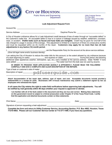Free Leak Adjustment Form in PDF