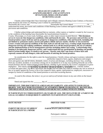Free Liability Hunting Form in PDF