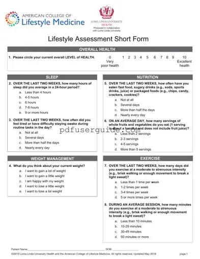 Free Lifestyle Management Form in PDF