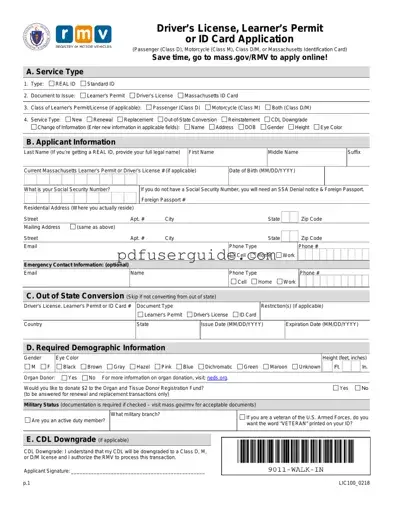 Free Massachusetts Id Application Form in PDF