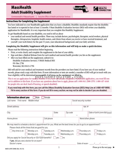 Free Masshealth Form in PDF
