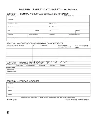 Free Material Safety Sheet Form in PDF