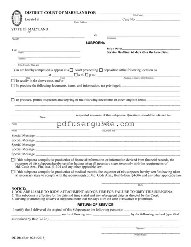 Free Md Subpoena Form in PDF