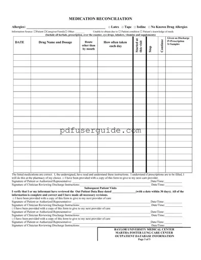 Free Med Rec And Schedule Form in PDF