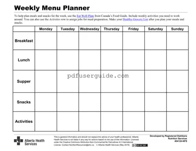 Free Menu Form in PDF