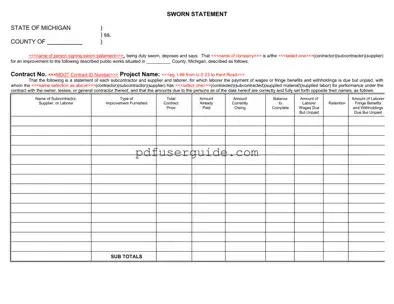 Free Michigan Sworn Statement Form in PDF