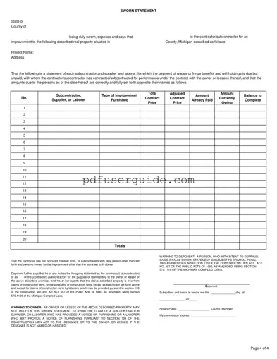 Free Michigan Sworn Form in PDF
