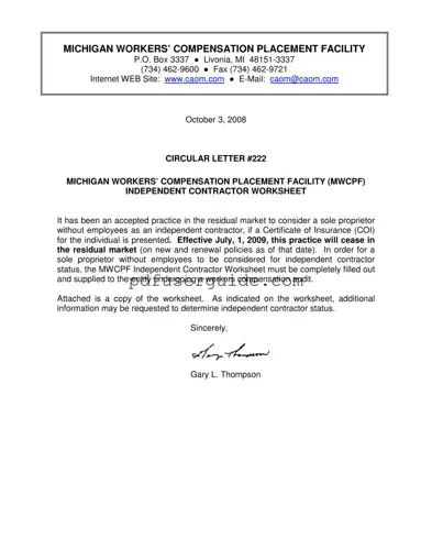 Free Michigan Workers Independent Contractor Worksheet Form in PDF
