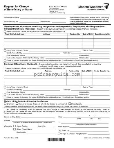 Free Modern Woodmen 948 Form in PDF
