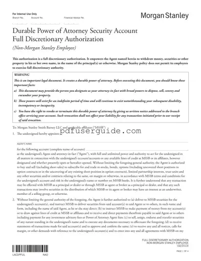 Free Morgan Stanley Power Attorney Form in PDF