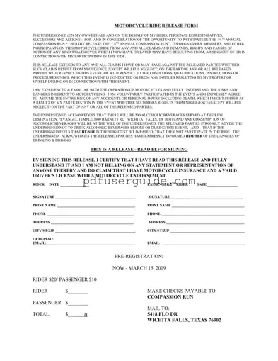 Free Motorcycle Charity Form in PDF