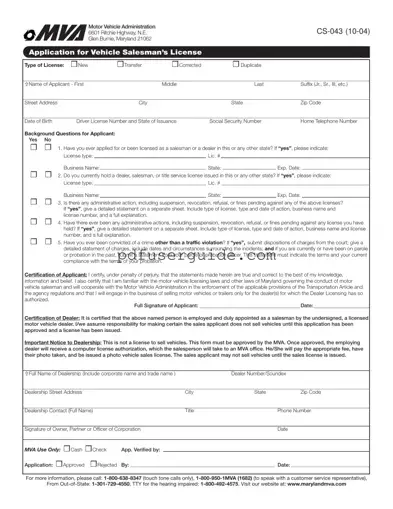 Free Mva Cs 043 Form in PDF