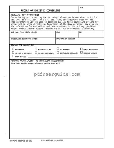 Free Navpers 1616 25 Form in PDF